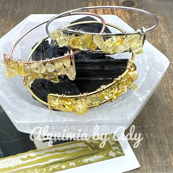 Citrine one of a kind silver rose gold yellow gold bangle handmade bracelet - Picture 1 of 8
